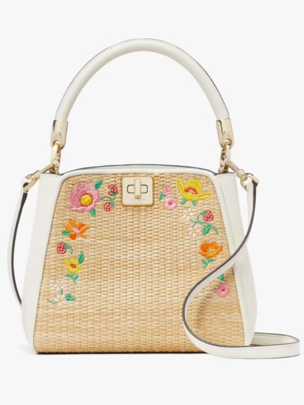 Kate Spade Embroidered Flower and Strawberry Beaded Wicker Purse